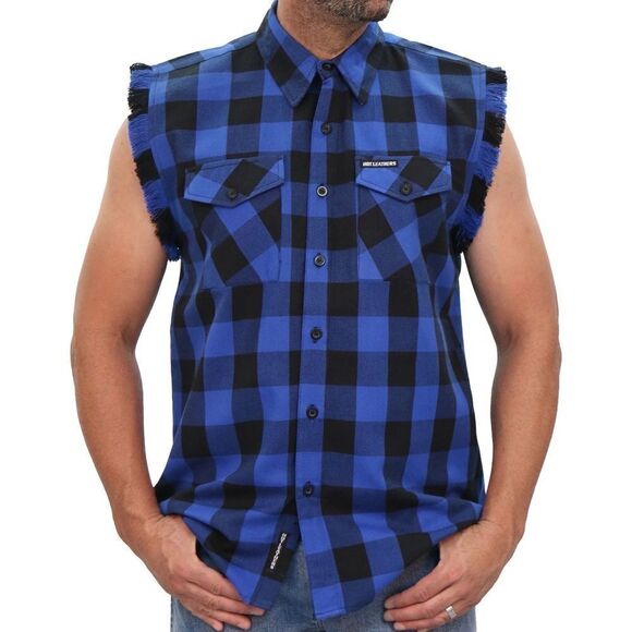 Hot Leathers Men’s Flannel Cutoff with Fringe - Picture 1 of 1